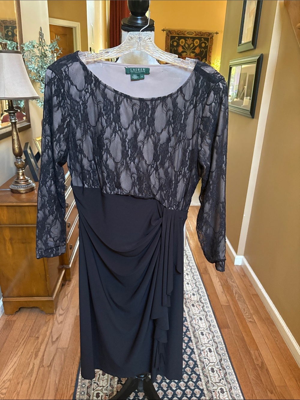 Lauren Ralph Lauren Black Lace-Overlay Cocktail Dress